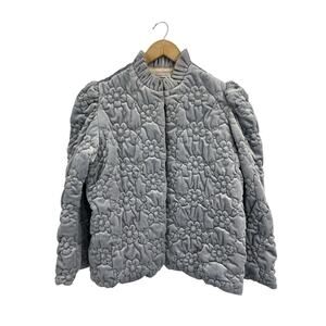 Vintage Say-Lu Grey Velour Embroidered Floral Ruffle Jacket Medium Cottagecore